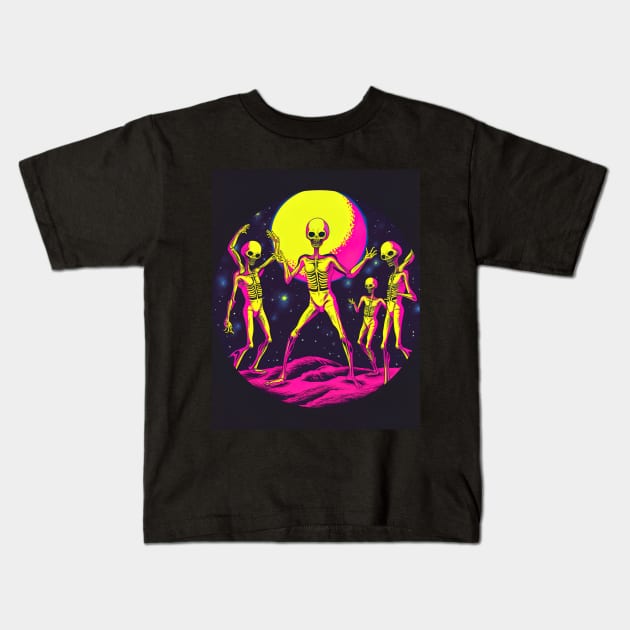 Aliens dancing on planet Kids T-Shirt by Maverick Media